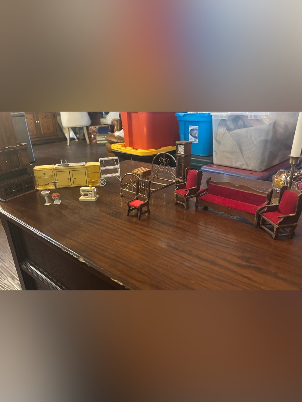 Vintage Dollhouse Furniture Lot 15 Pc 1:12 Wood Brass Galoob Miniatures